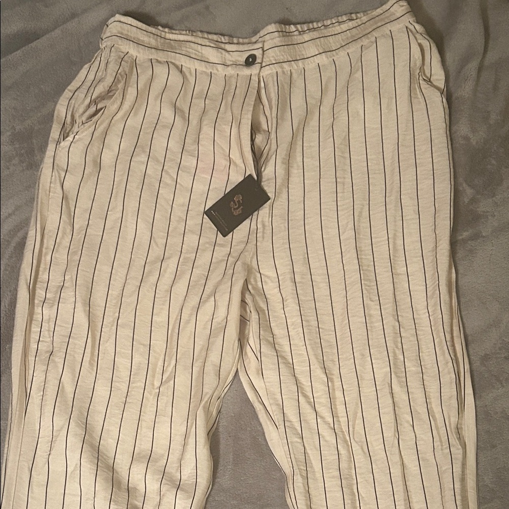 Sincerely Jules Cream Striped Wide Leg Pants